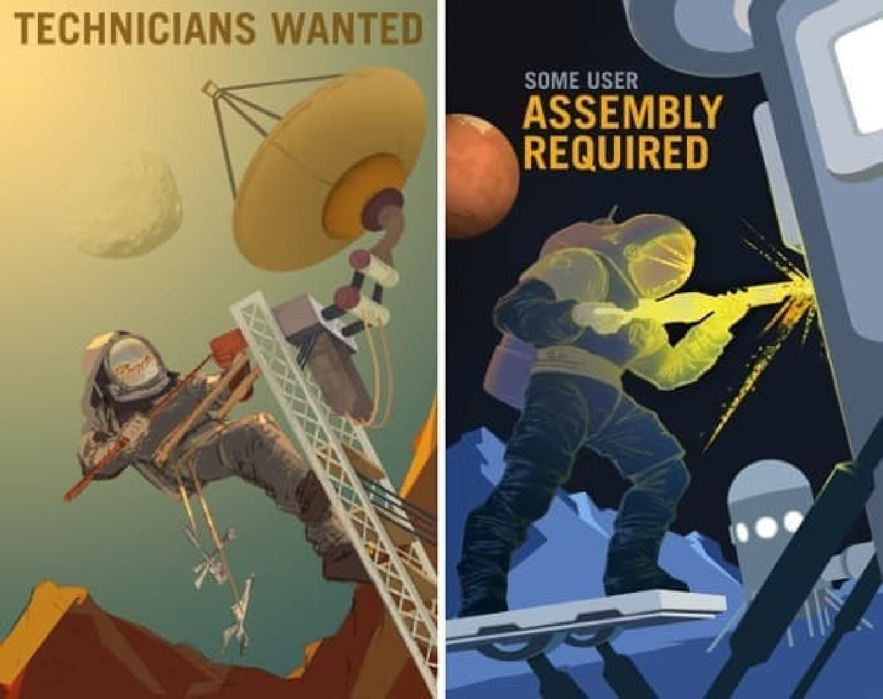 火星探査員募集ポスター、技師と溶接工