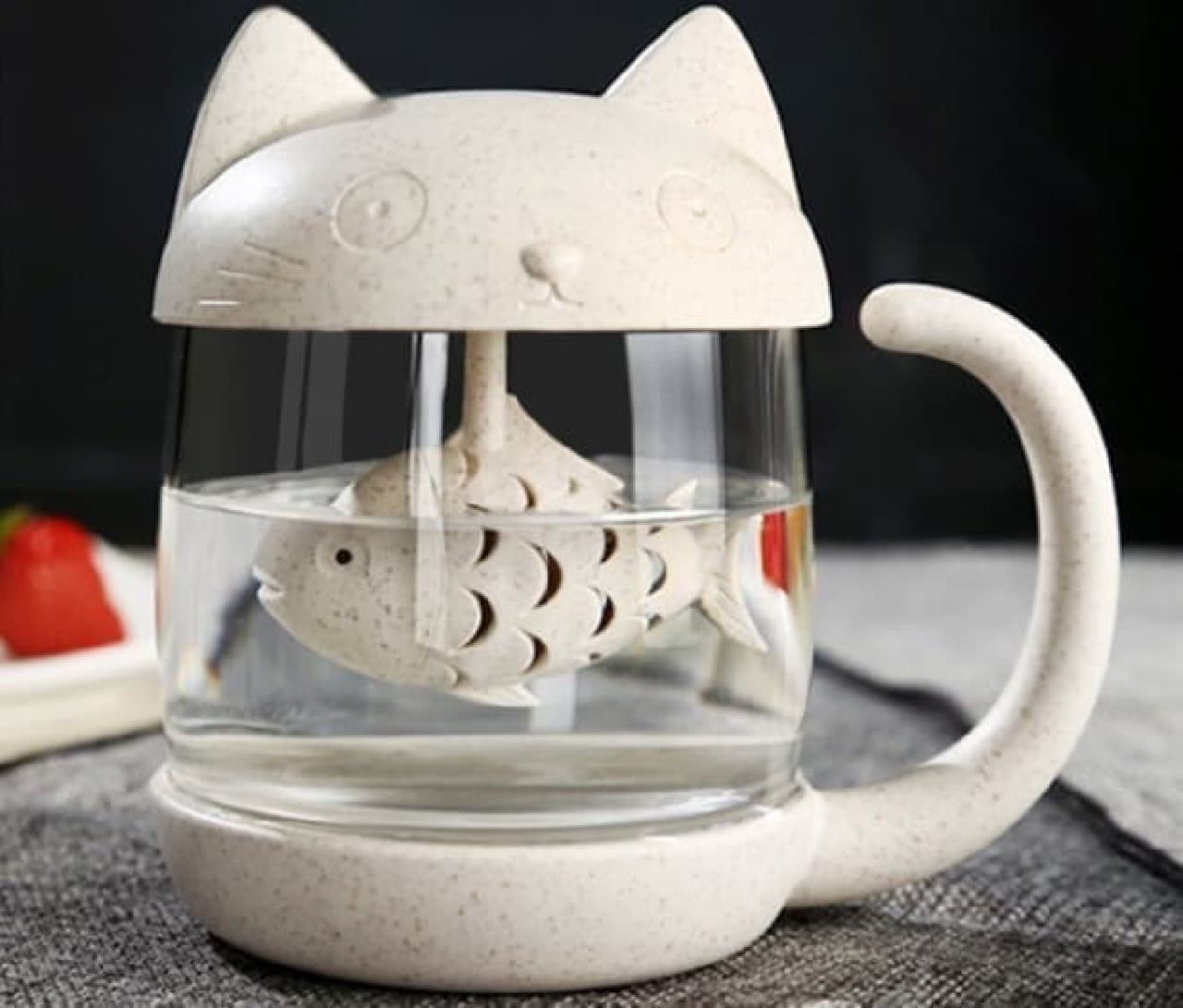 コ型ティーマグ「Cute Cat Tea Mug with Lid Fish Tea Infuser」―
