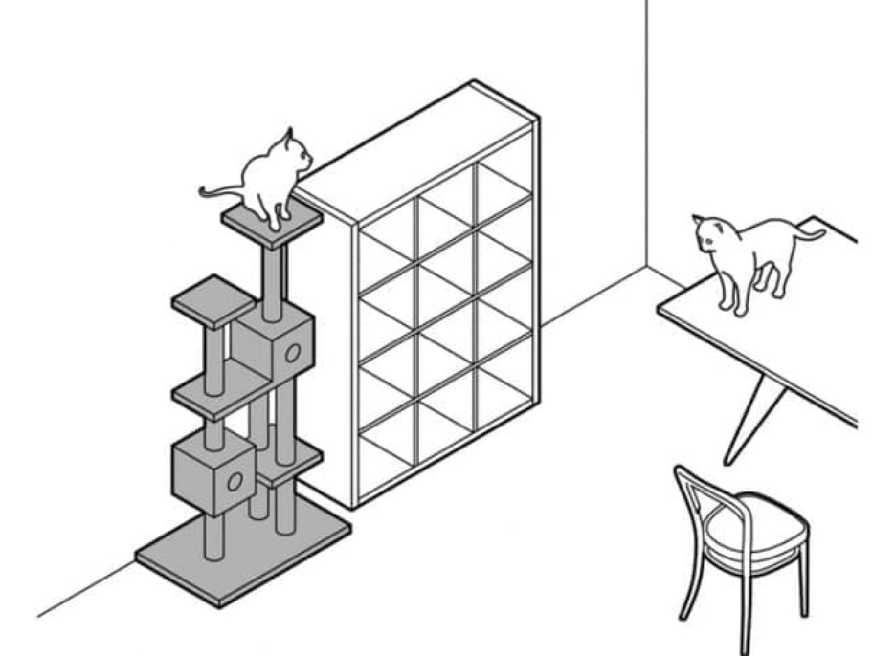 家具を活用し、ネコに垂直方向への移動手段を提供する「CATSSUP」