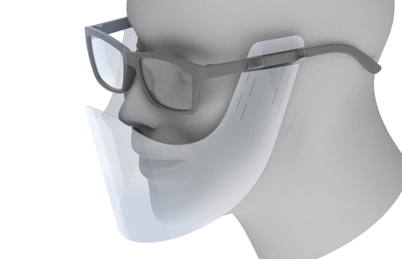 メガネに取り付けて使用する透明マスク「めがね装着型マウスシールド」 －