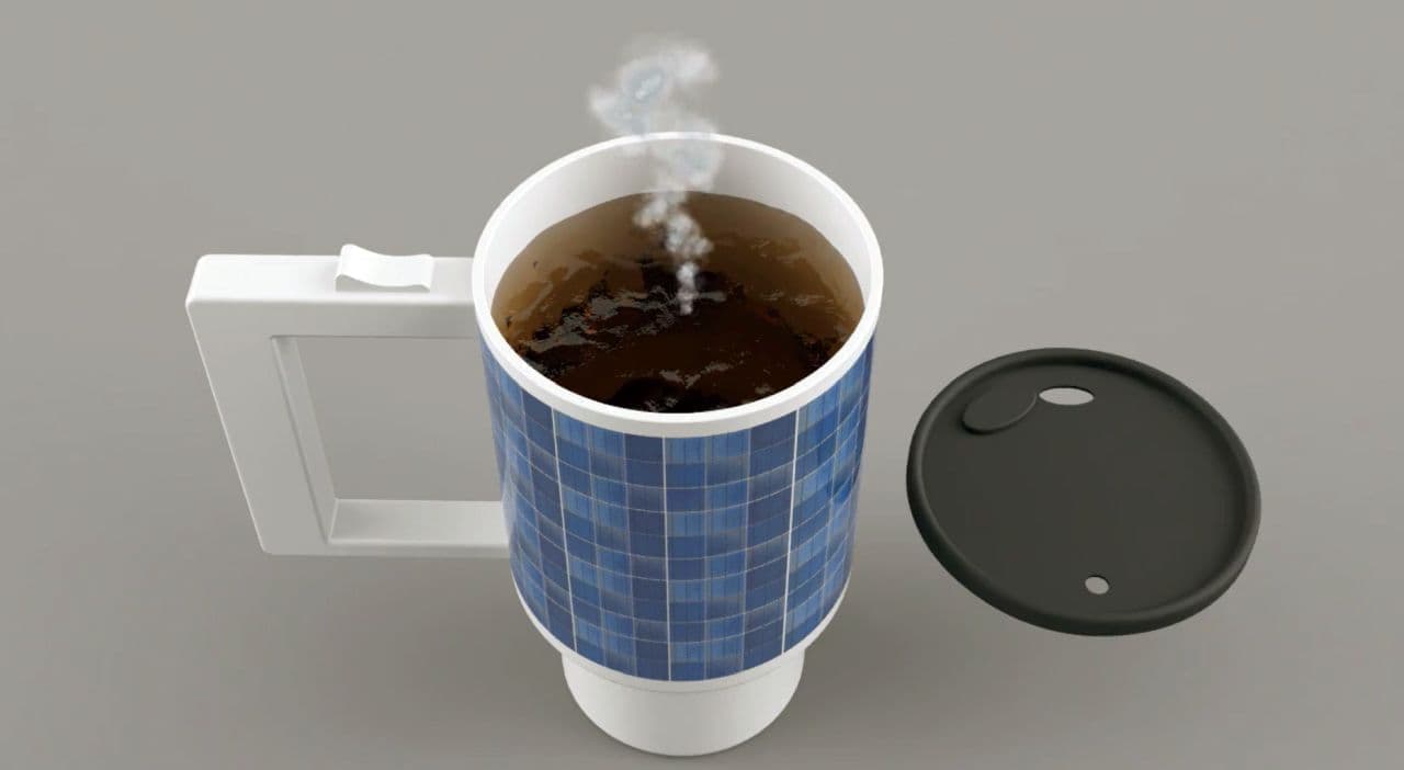 太陽の光で発電してコーヒーや紅茶を保温するマグカップ「ソーラーパワーホットカップ」Kickstarterに登場