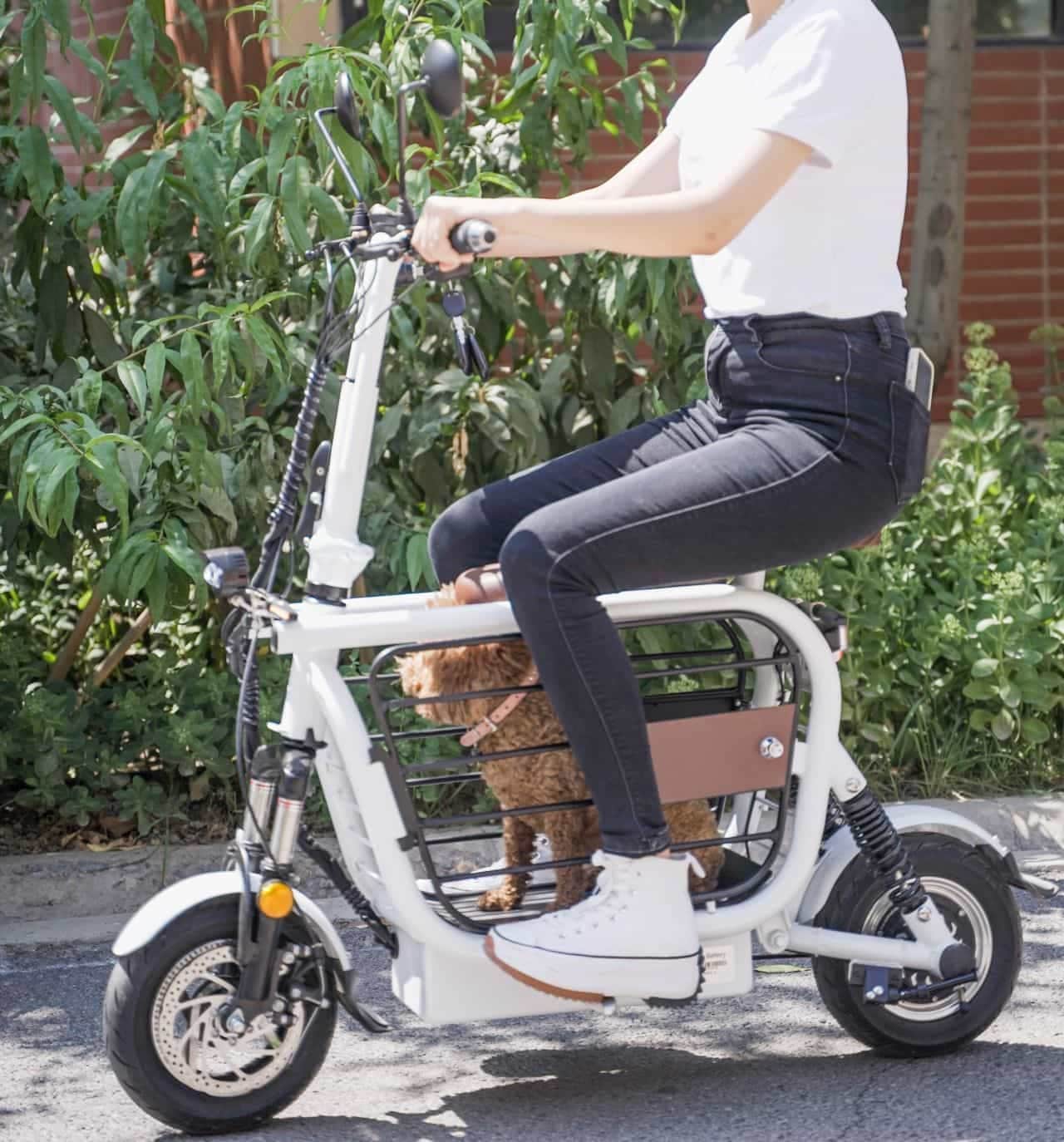 ペットと乗れる電動バイク「モペット」Makuakeでの先行予約販売開始 － シート下にキャリー付属！