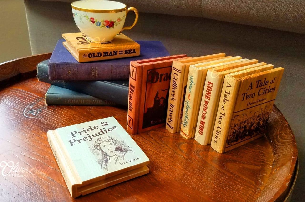 Real Title Solid Wood Book Shape Coasters