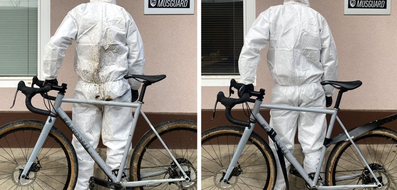 普段はトップチューブに巻いておき 雨が降りだしたら装着して使う自転車用のマッドガード「Musguard OMNI」