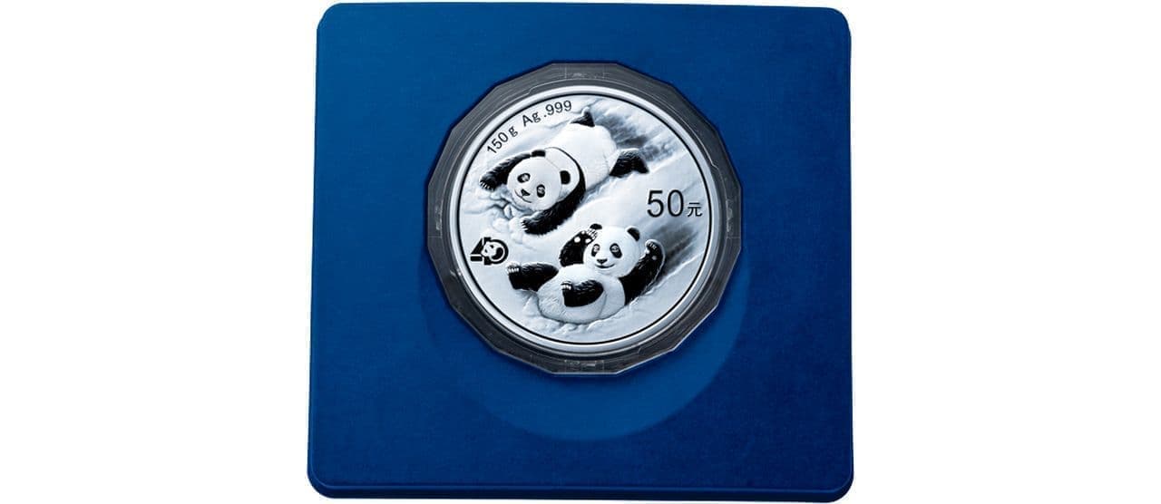 雪上で遊ぶ2頭の子パンダ 「パンダ金貨 40周年記念コイン」 4月11日予約販売開始 銀貨も同時販売