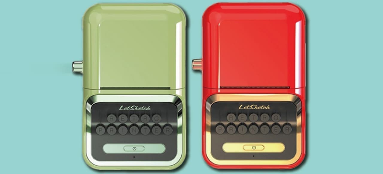 タイプライターをモチーフにしたレトロデザインのスマホ用ミニプリンター「レットスケッチ」Makuakeに登場