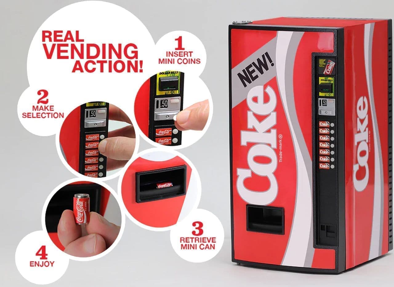 1980年代コーラの自動販売機を1/6スケールで再現したミニ冷蔵庫「コカ・コーラ 自動販売機レプリカ ミニ冷蔵庫」