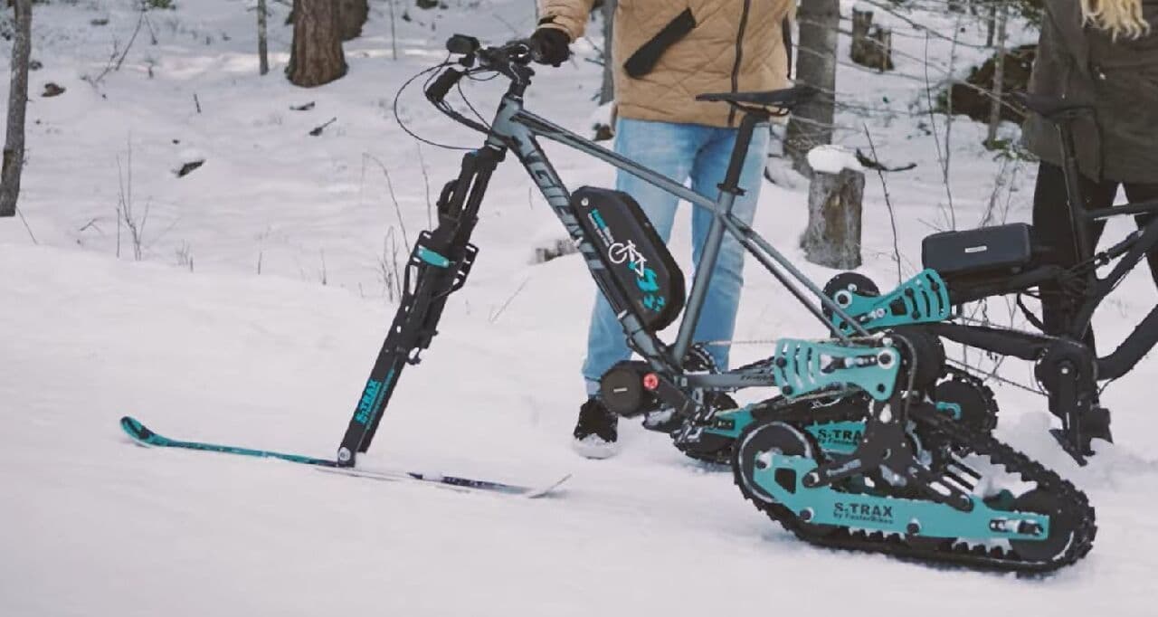 自転車をキャタピラ付き雪上バイクにするキットFasterBikes「S-Trax」