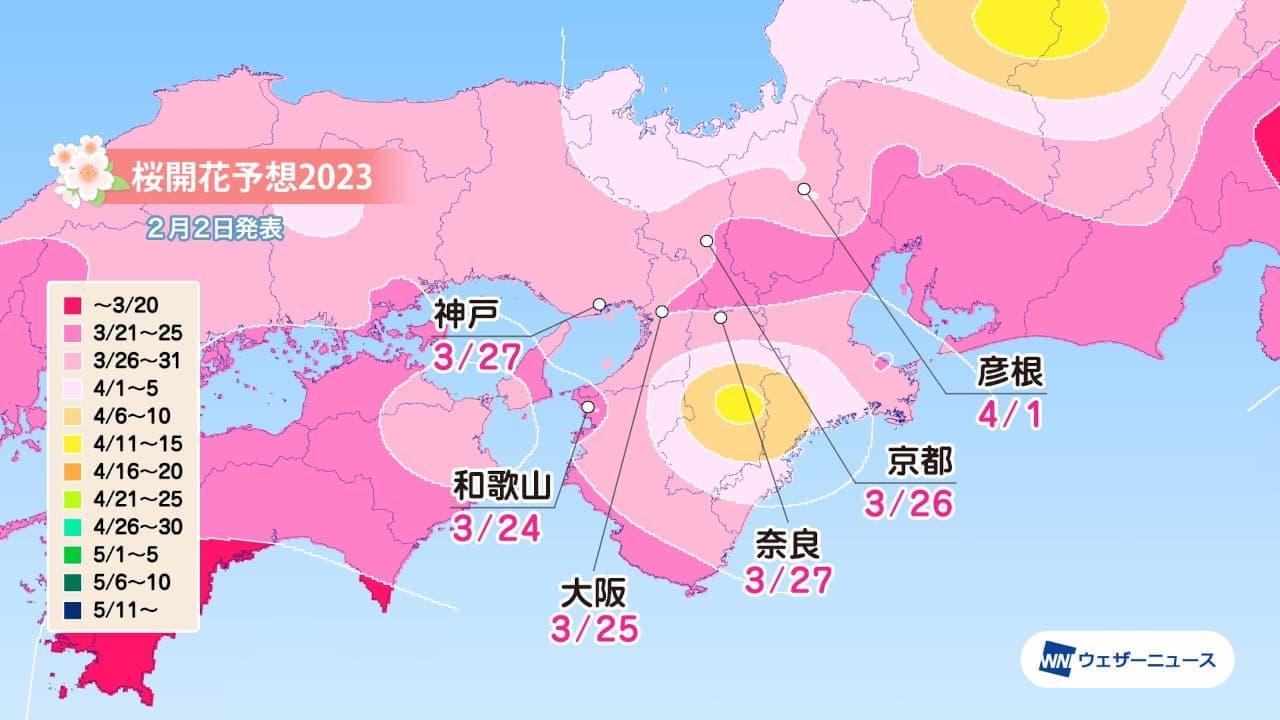 ウェザーニューズ 2023年「第二回桜開花予想」近畿