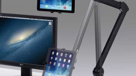 タブレットや iPad を固定できるクランプ式アーム、サンワサプライから