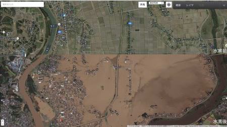Googleが氾濫した鬼怒川周辺の衛星写真を公開