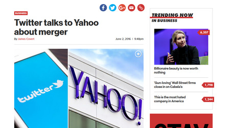 Twitter、米Yahoo!との合併を計画か―NYポスト報道