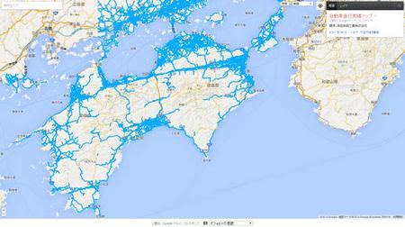 Google、猛烈な大雨の降った四国周辺の通行実績情報マップを公開