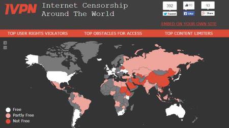 ネット検閲が一目でわかる世界地図、IVPN が Freedom House 「ネット上の自由」をもとに作成